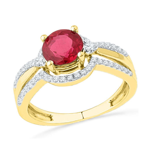 10k Yellow Gold Round Created Ruby Solitaire Ring 2 Cttw