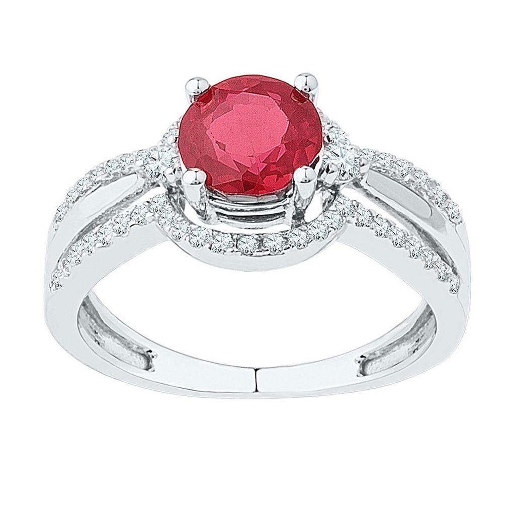 14k White Gold Round Created Ruby Solitaire Ring 2 Cttw