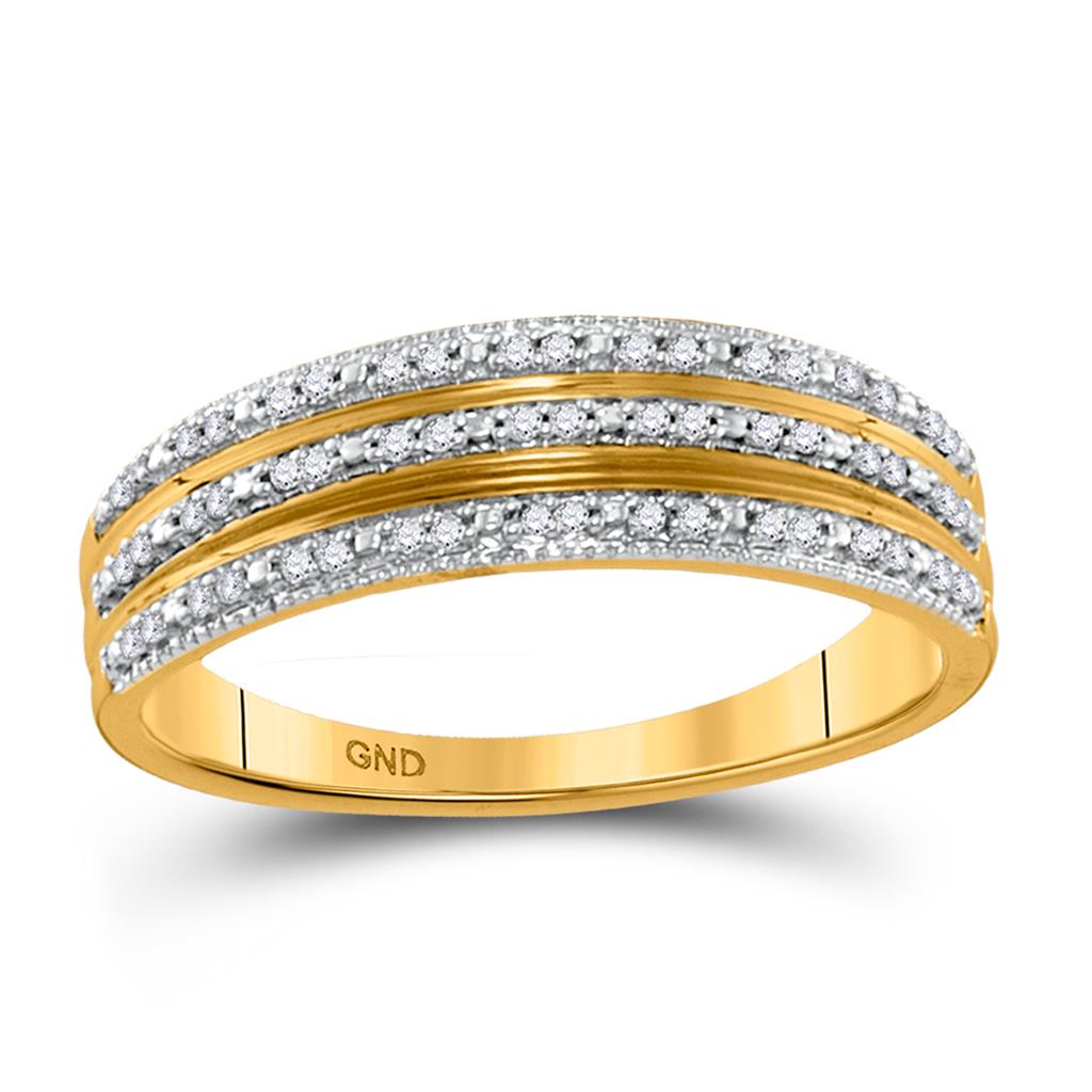 10k Yellow Gold Round Diamond Striped Band Ring 1/6 Cttw