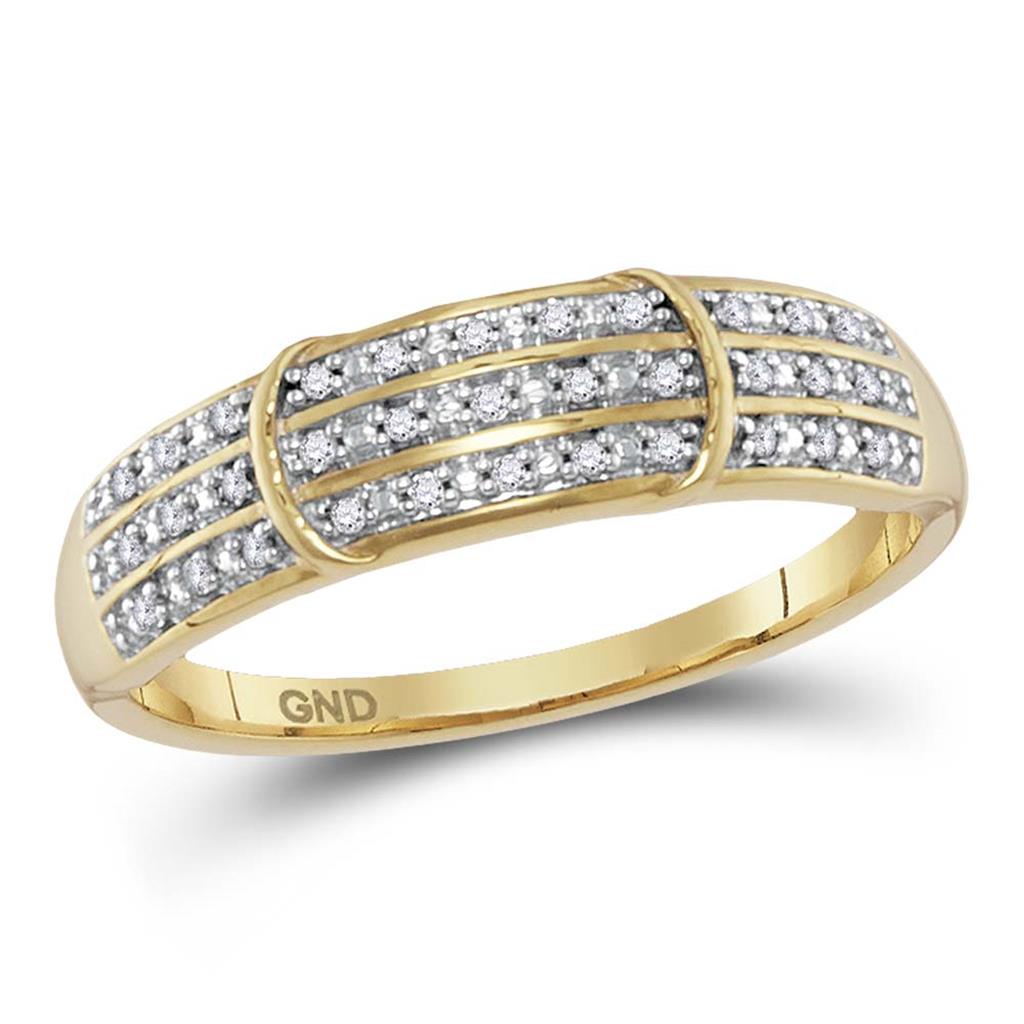 10k Yellow Gold Round Diamond Simple Striped Band Ring 1/10 Cttw