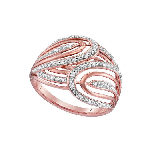 10k Rose Gold Round Diamond Open Stripe Band Ring 1/6 Cttw