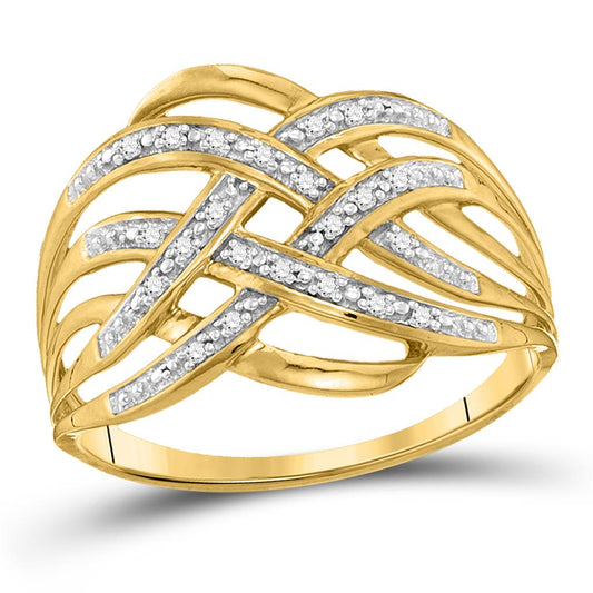 10k Yellow Gold Round Diamond Woven Fashion Band Ring 1/20 Cttw