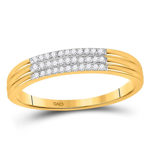 10k Yellow Gold Round Diamond Triple Row Band Ring 1/12 Cttw