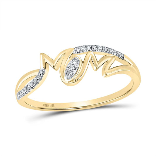 10k Yellow Gold Round Diamond Mom Band Ring 1/20 Cttw