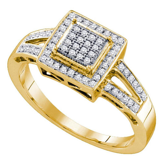 10k Yellow Gold Round Diamond Square Cluster Bridal Engagement Ring 1/5 Cttw