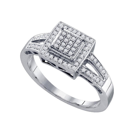 14k White Gold Round Diamond Square Cluster Bridal Engagement Ring 1/5 Cttw