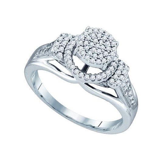 14k White Gold Round Diamond Cluster Engagement Ring 1/3 Cttw