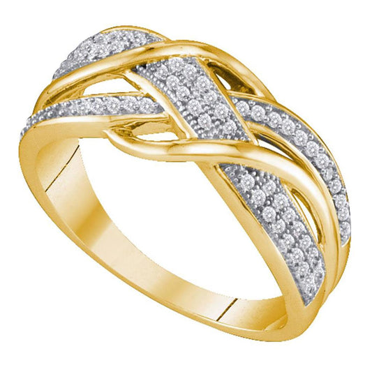 10k Yellow Gold Round Diamond Crossover Band Ring 1/5 Cttw