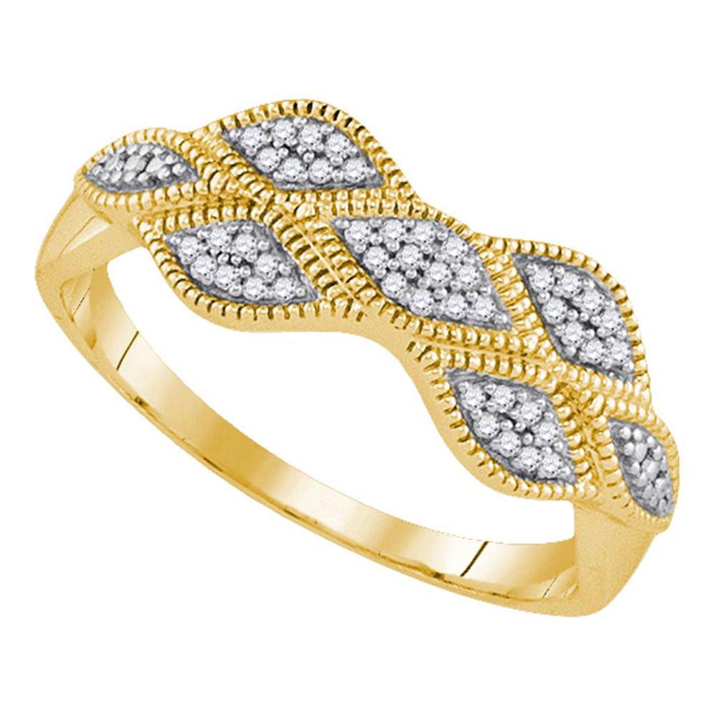 10k Yellow Gold Round Diamond Cluster Milgrain Band Ring 1/10 Cttw