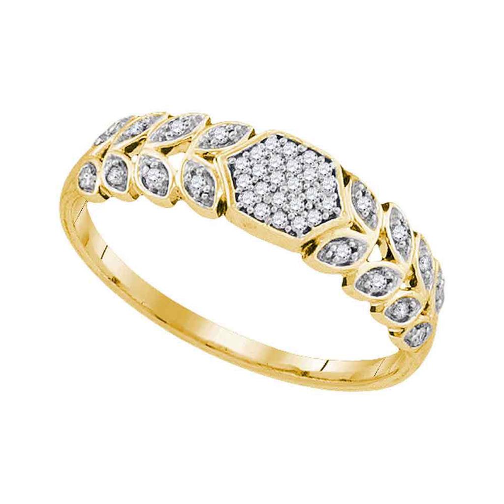 10k Yellow Gold Round Diamond Leaf Cluster Band Ring 1/10 Cttw