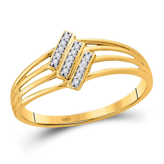 10k Yellow Gold Round Diamond Stripe Band Ring 1/20 Cttw