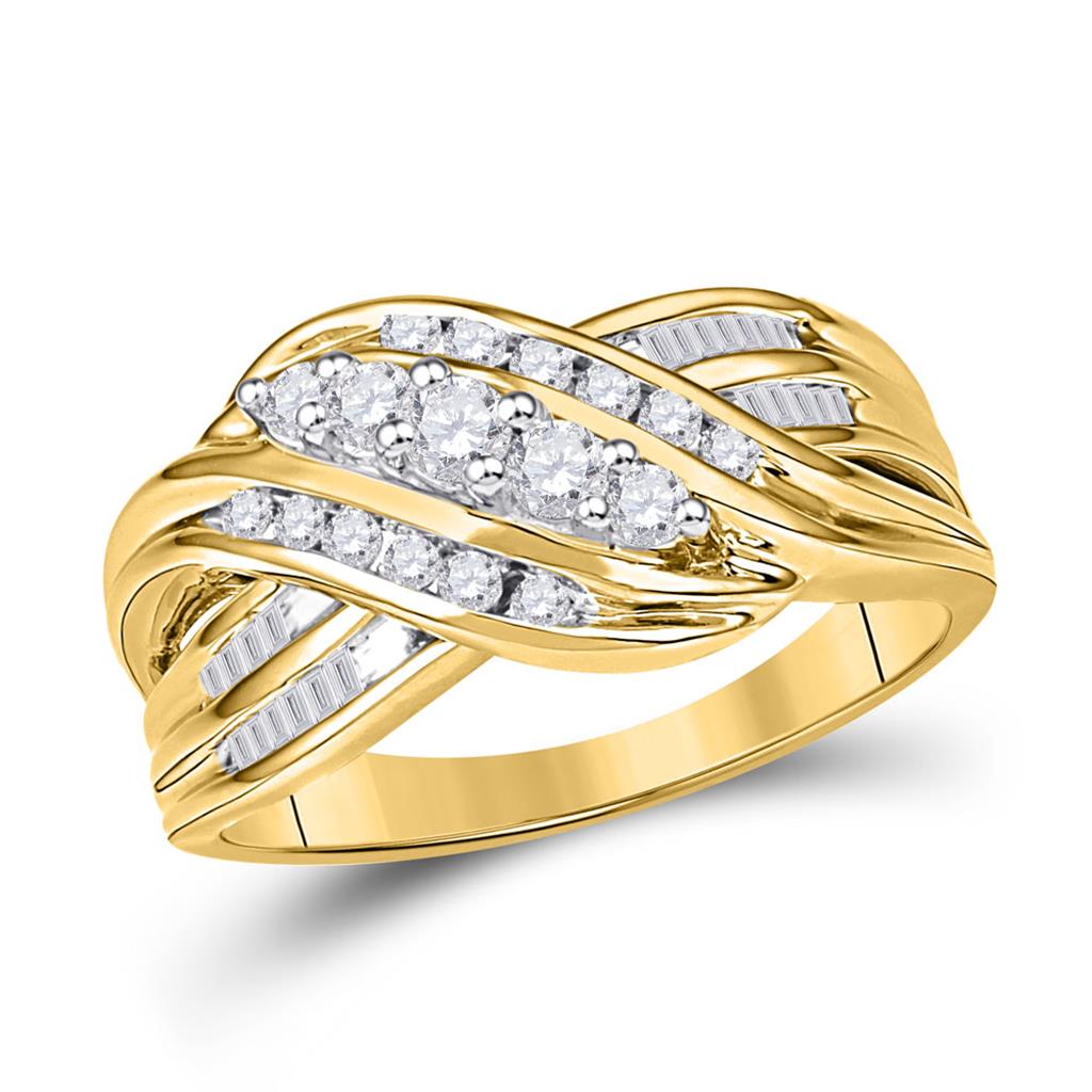 10k Yellow Gold Round Diamond 5-Stone Crossover Band Ring 1/2 Cttw