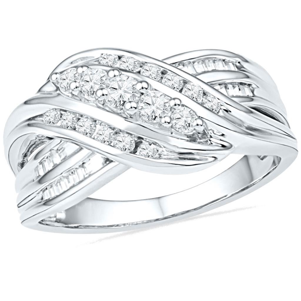 14k White Gold Round Diamond 5-Stone Crossover Band Ring 1/2 Cttw