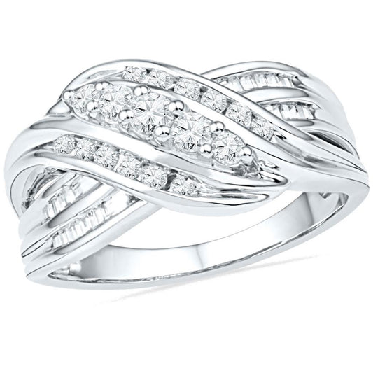 14k White Gold Round Diamond 5-Stone Crossover Band Ring 1/2 Cttw