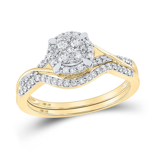 10k Yellow Gold Round Diamond Bridal Wedding Ring Set 3/8 Cttw