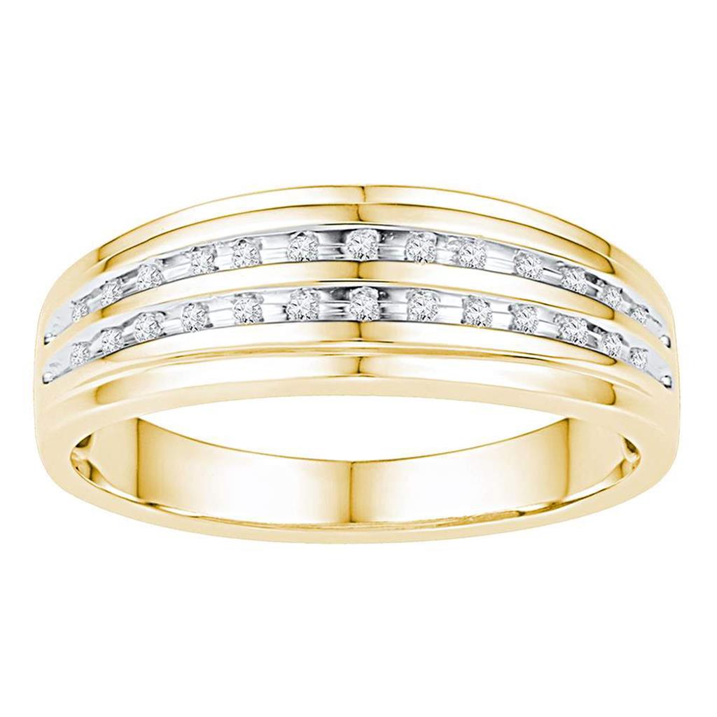 10k Yellow Gold Round Diamond Wedding Double Row Band Ring 1/10 Cttw