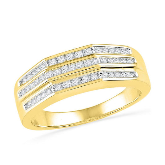 10k Yellow Gold Round Diamond Flat Side Arched Band Ring 1/4 Cttw