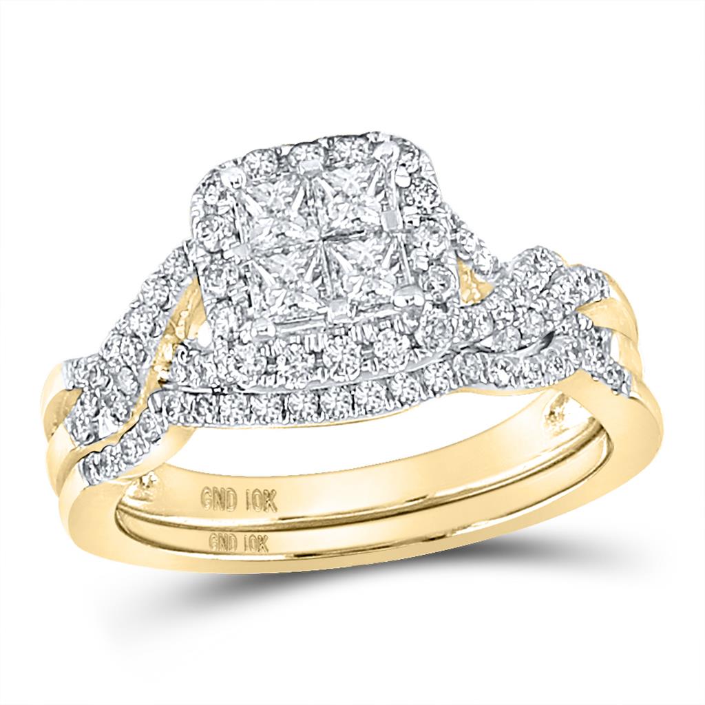 10k Yellow Gold Princess Diamond Bridal Wedding Ring Set 1 Cttw