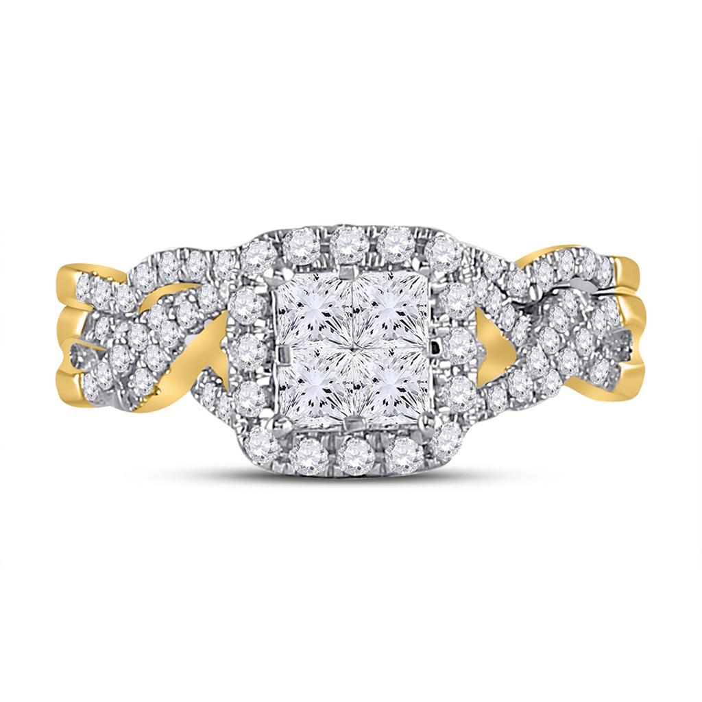 10k Yellow Gold Princess Diamond Bridal Wedding Ring Set 1 Cttw