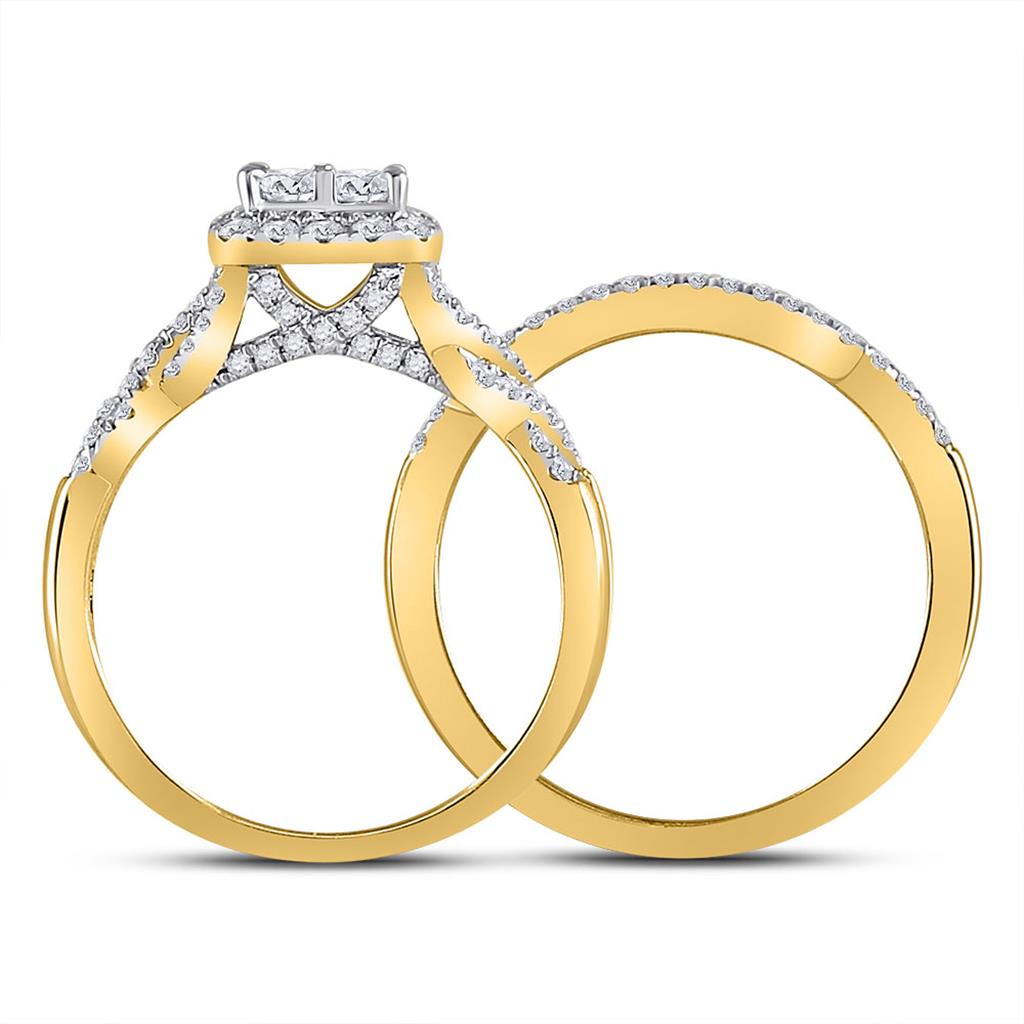 10k Yellow Gold Princess Diamond Bridal Wedding Ring Set 1 Cttw