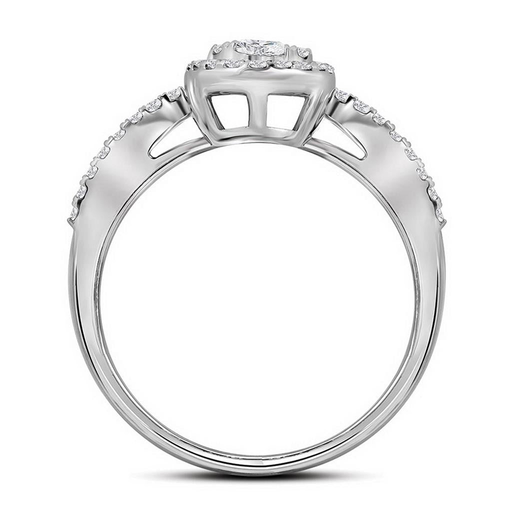 14k White Gold Round Diamond Oval Cluster Bridal Engagement Ring 1-3/8 Cttw