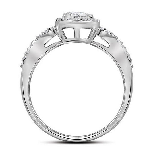 14k White Gold Round Diamond Oval Cluster Bridal Engagement Ring 1-3/8 Cttw