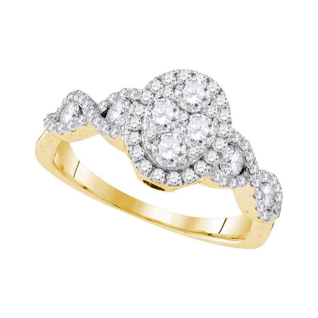 10k Yellow Gold Round Diamond Cluster Bridal Engagement Ring 1 Cttw