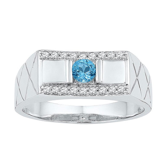 14k White Gold Round Created Blue Topaz Diamond Band Ring 1/2 Cttw