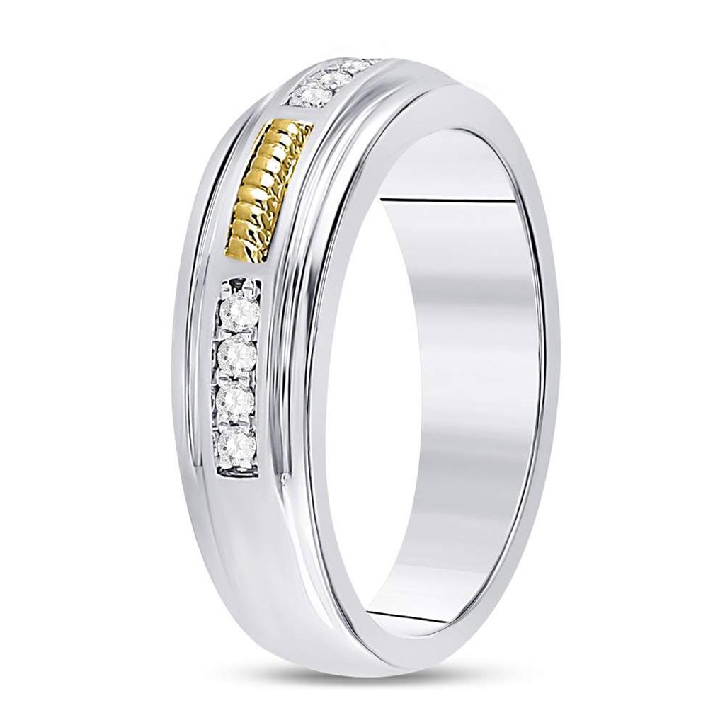 10k Two-tone Gold Round Diamond Wedding Band Ring 1/5 Cttw