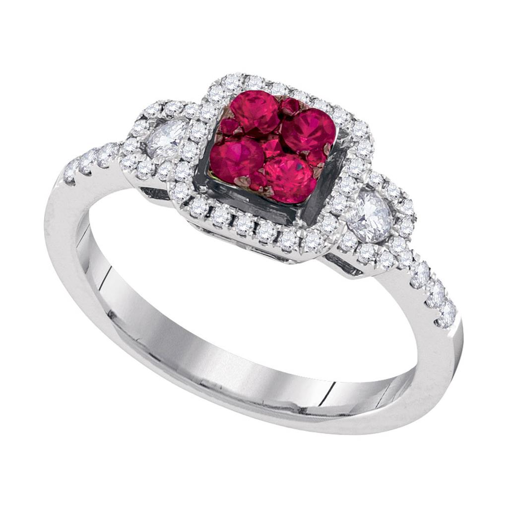 14k White Gold Round Natural Ruby Cluster Fashion Ring 5/8 Cttw