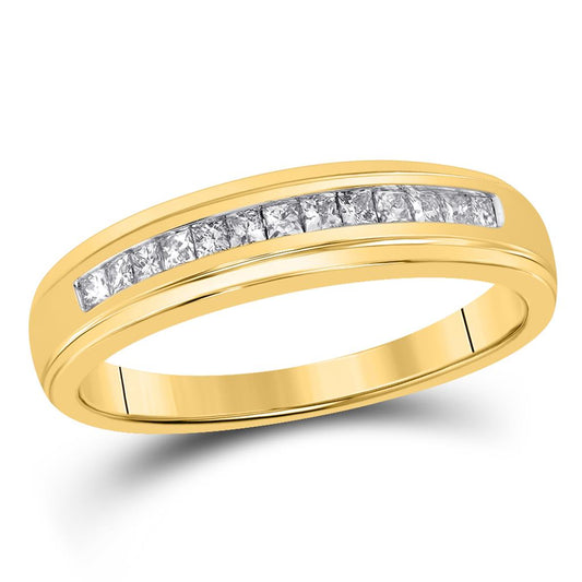 10k Yellow Gold Princess Diamond Single Row Wedding Band 1/4 Cttw