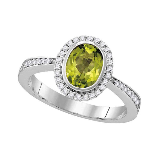 14k White Gold Oval Peridot Oval Ring 1-1/2 Cttw