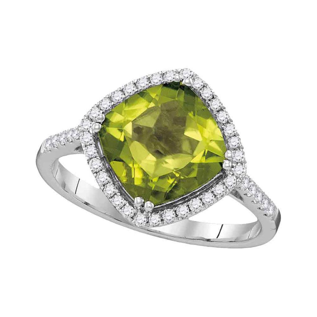 14k White Gold Cushion Peridot Diagonal Solitaire Ring 3-1/2 Cttw