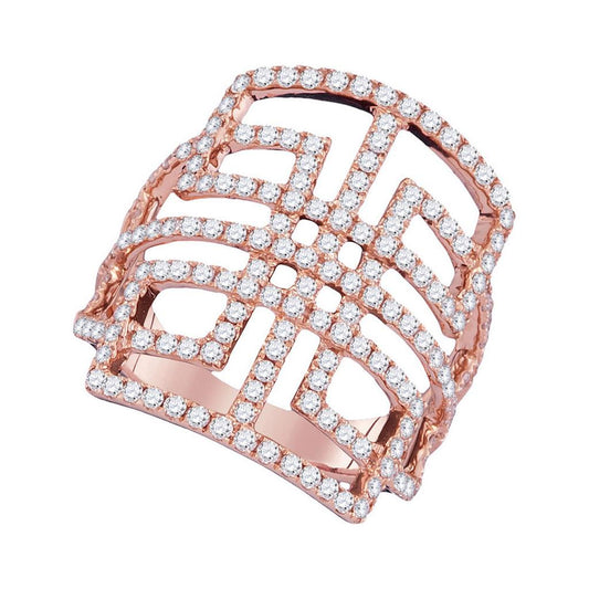 18k Rose Gold Round Diamond Openwork Symmetrical Knuckle Band Ring 1 Cttw