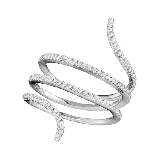 18k White Gold Round Diamond Serpent Wrap Band Ring 3/8 Cttw