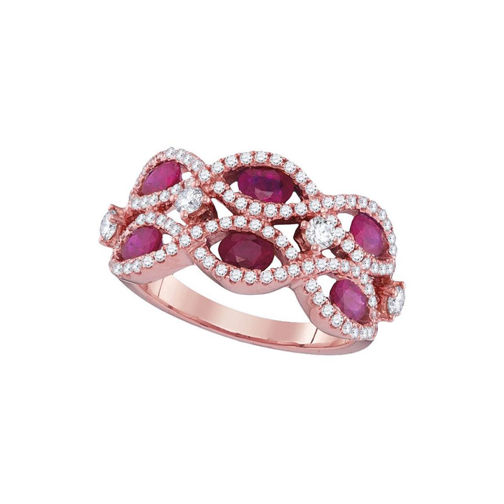 18k Rose Gold Oval Ruby Strand Fashion Ring 2 Cttw