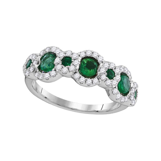 18k White Gold Round Emerald Diamond Band Ring 1 Cttw