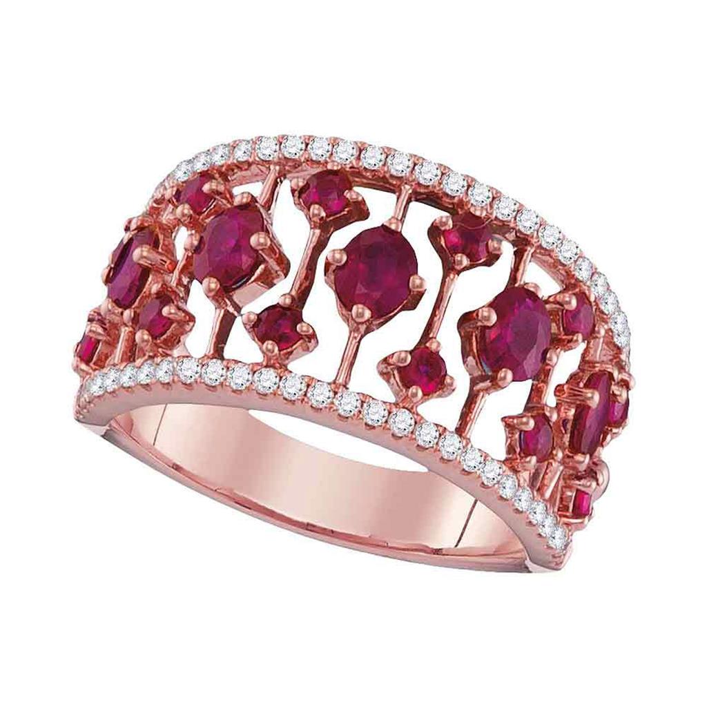 18k Rose Gold Round Ruby Diamond Fashion Ring 1-3/4 Cttw