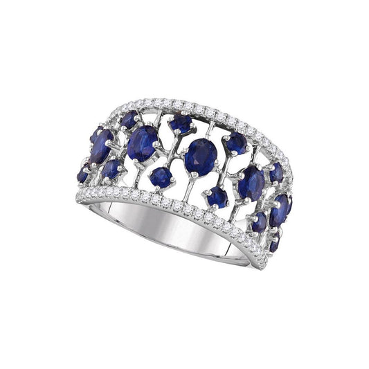 18k White Gold Round Blue Sapphire Fashion Band Ring 1-7/8 Cttw