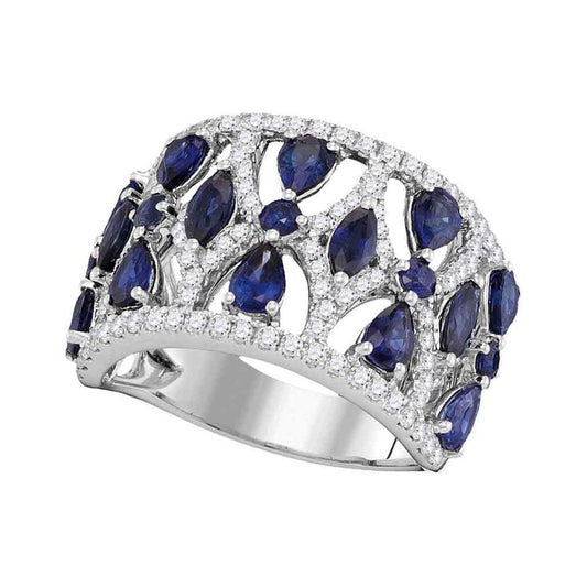 18k White Gold Pear Prong-set Blue Sapphire Openwork Band 4 Cttw