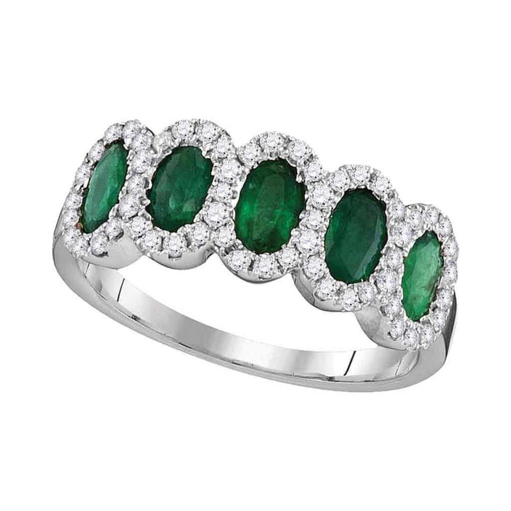 18k White Gold Diamond Frame Oval Emerald Band Ring 1-3/8 Cttw