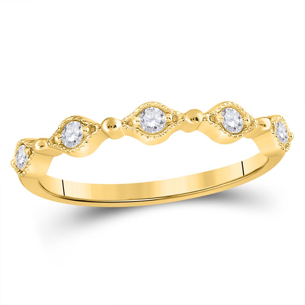 10k Yellow Gold Round Diamond Stackable Band Ring 1/8 Cttw