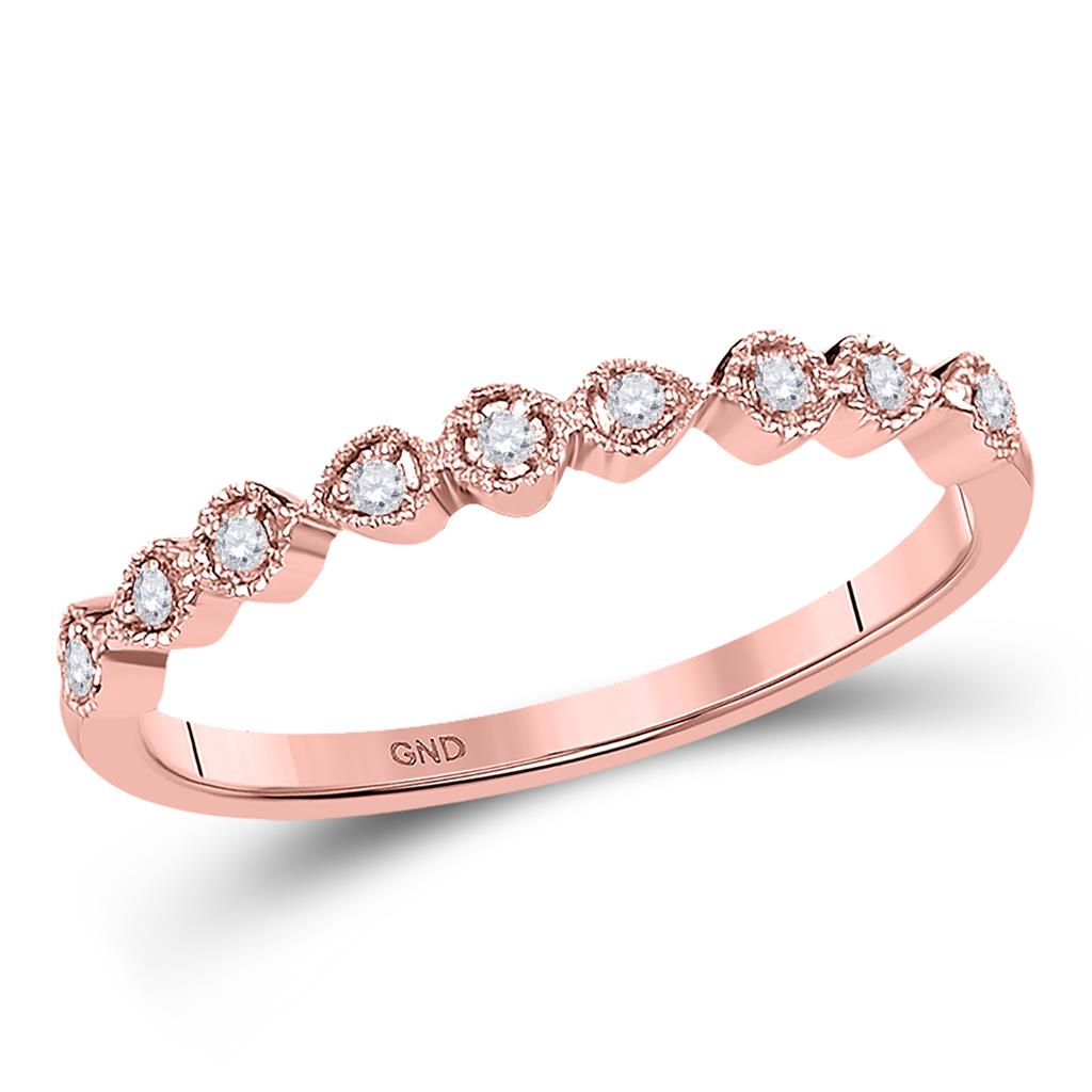 10k Rose Gold Round Diamond Stackable Band Ring 1/20 Cttw