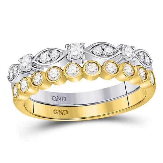 10k Two-tone Gold Round Diamond 2-piece Stackable Band Ring 1/2 Cttw