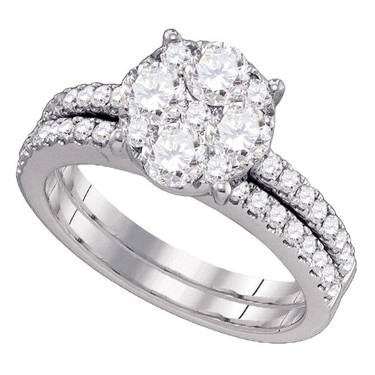 18k White Gold Round Diamond Bridal Wedding Ring Set 1 Cttw