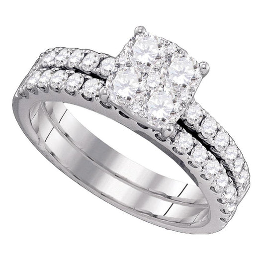 18k White Gold Round Diamond Bridal Wedding Ring Set 1-3/8 Cttw