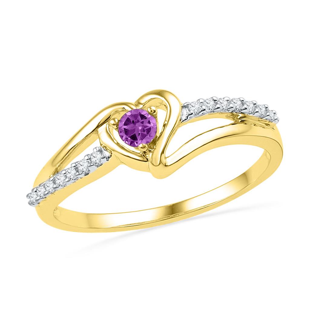 10k Yellow Gold Created Amethyst Heart Ring 1/5 Cttw