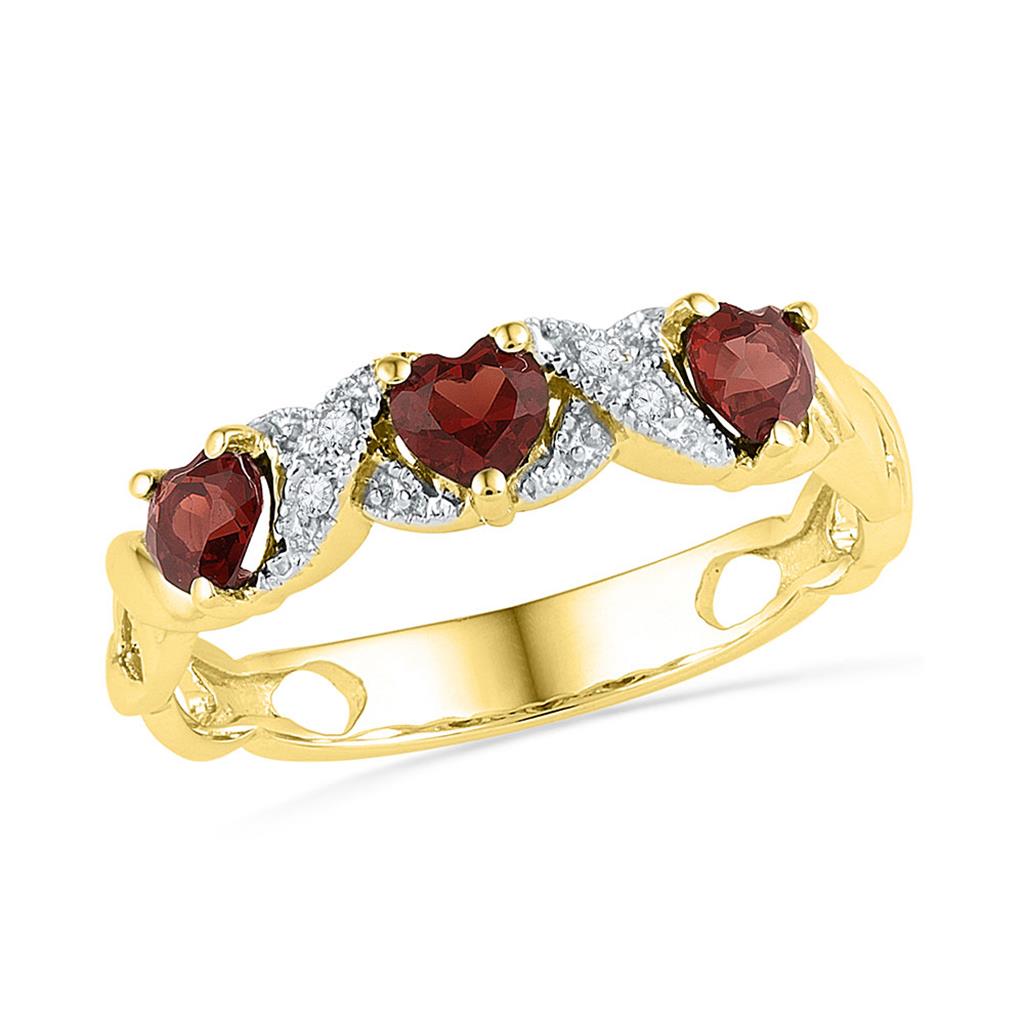 10k Yellow Gold Heart Garnet Diamond 3-stone Ring 7/8 Cttw