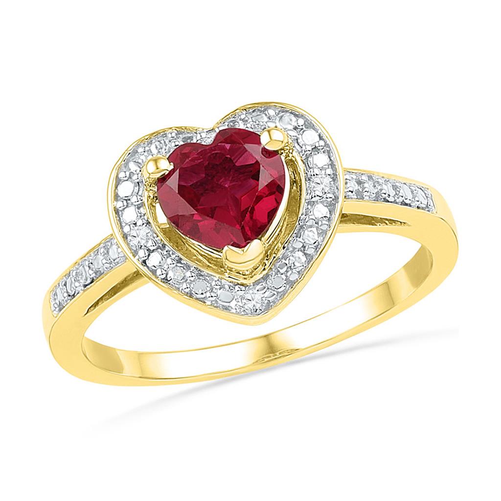 10k Yellow Gold Round Created Ruby Heart Ring 1 Cttw