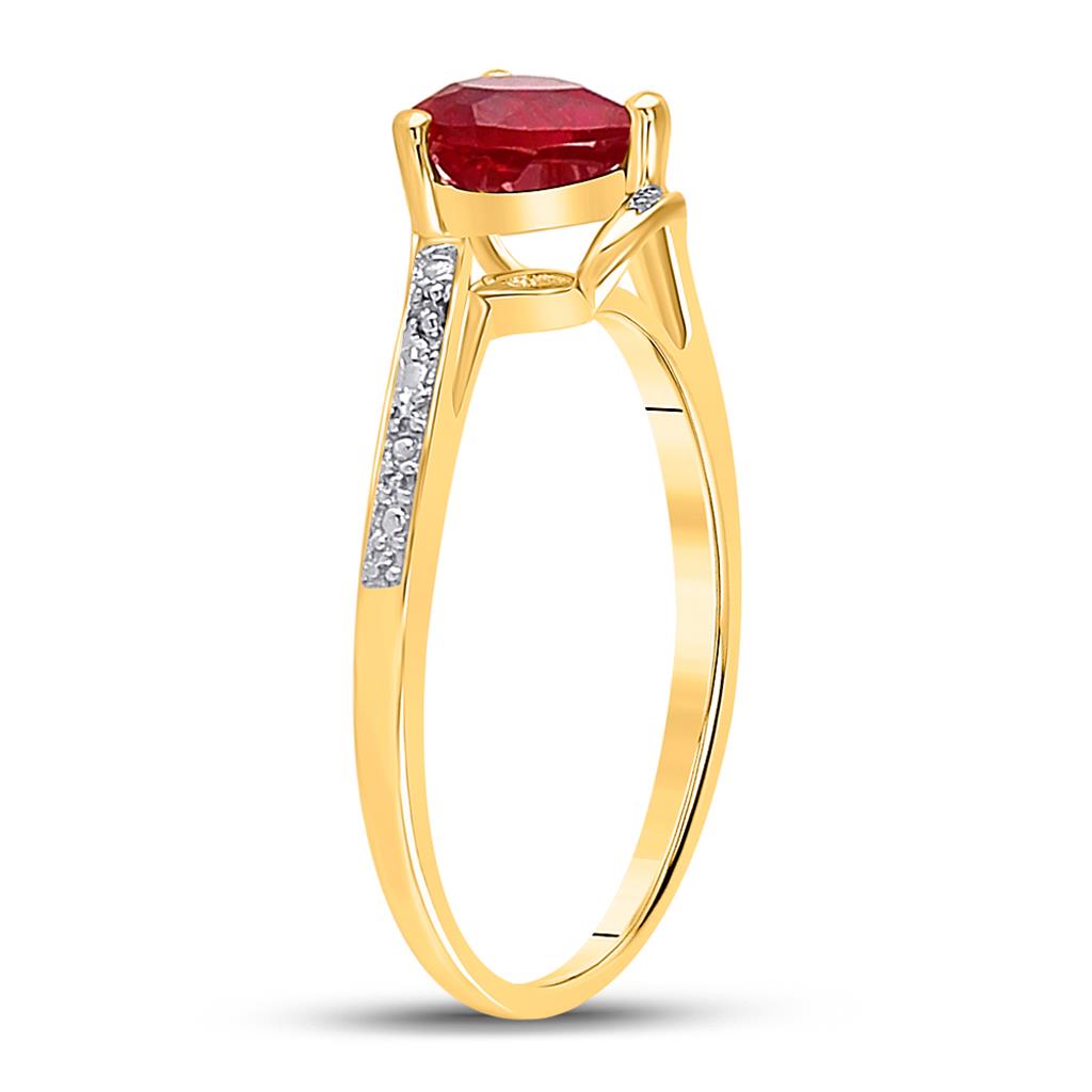 10k Yellow Gold Heart Created Ruby Solitaire Diamond Bypass Ring 1 Cttw